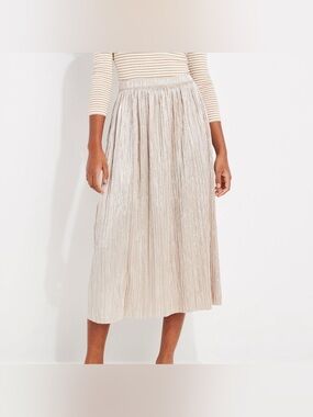 Vineyard Vines Metallic Gold Pleated Midi Skirt in Champagne Beige size medium
